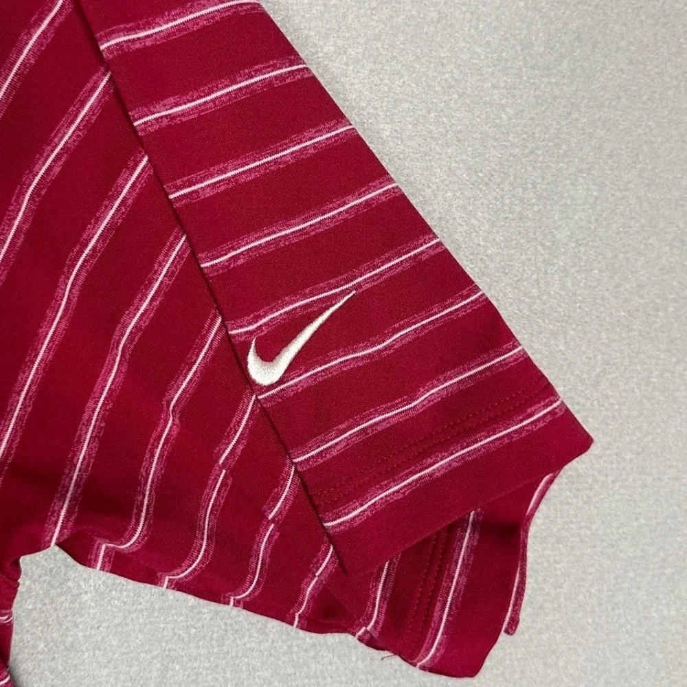 Nike Golf Polo Shirt Mens Large Red Striped Dri-Fit Performance Stretch Rugby